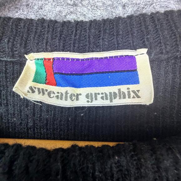 Vintage Sweater Graphix Sweater Mens Gray Black Ski Lodge Nordic Cabincore Retro - Picture 3 of 4